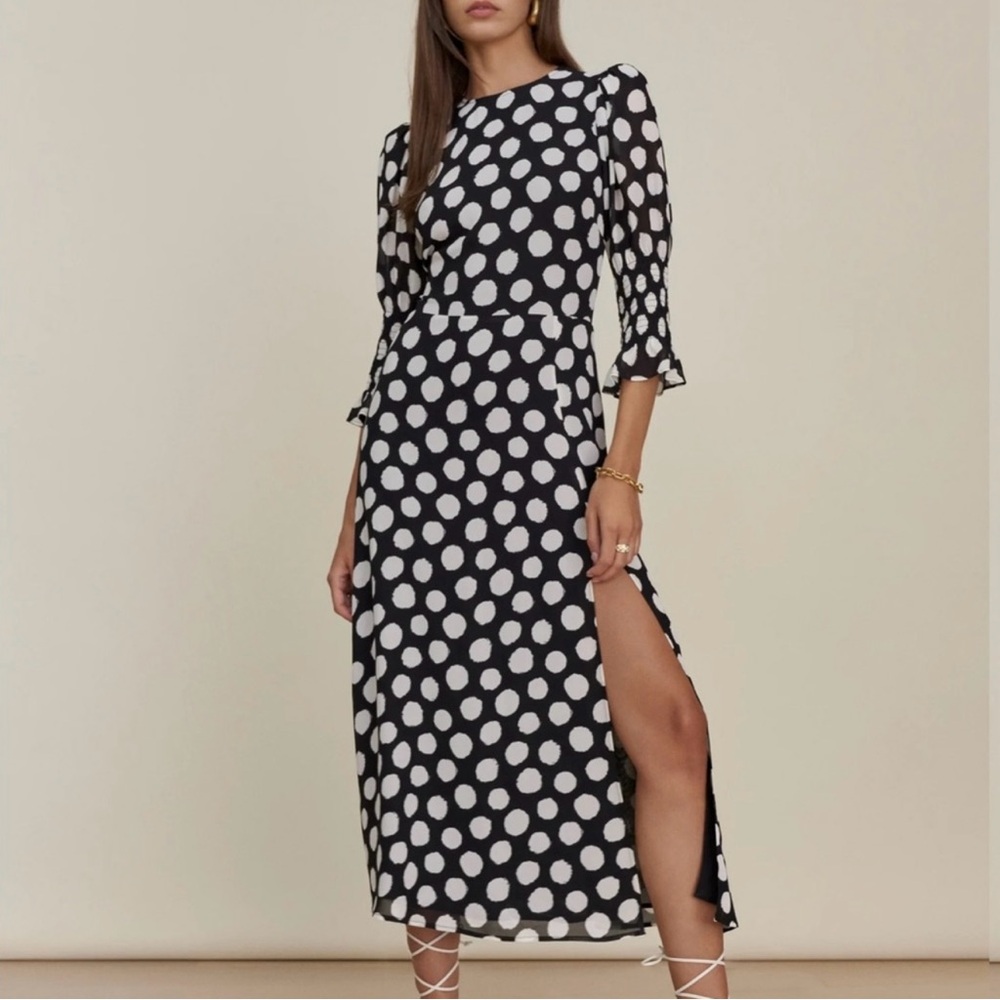 Reformation Carolena Dress Black White Polka Dot